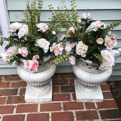 829 Pair of Large Composite Urn Style Flower Pots