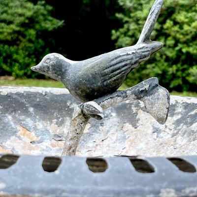 Metal Birdbath With Bird On Branch