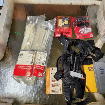Table lot of hardware, nails, peg hooks, Dremel attachments,clamps,bits WYSIWYG