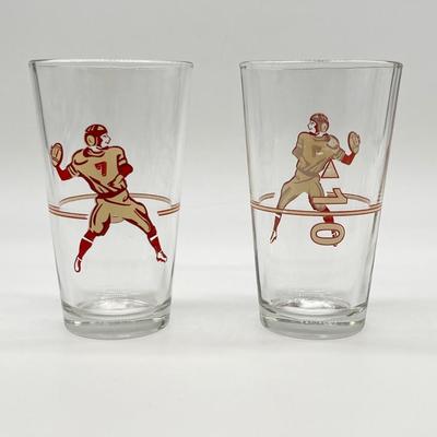 Vtg. 1950â€™s Football Pint Glasses ~ Set Of Eight (8)
