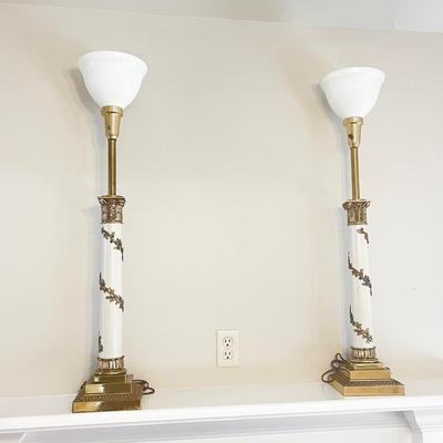 STIFFEL ~ Pair (2) Brass Overlay Table Lamps