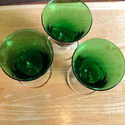 Green glass water/wine goblets