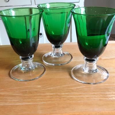 Green glass water/wine goblets