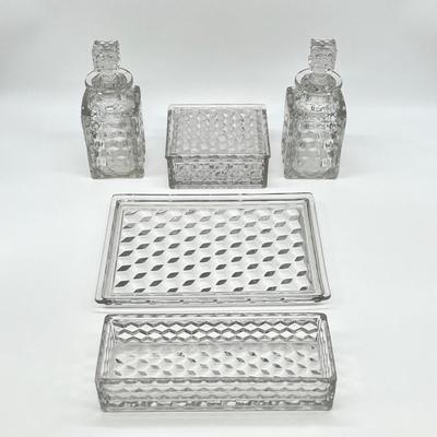 Glass Waffle Design 5 Piece Vanity Set