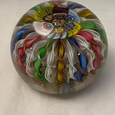 Murano Glass Millefiori and Ribbon Paperweight