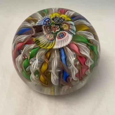Murano Glass Millefiori and Ribbon Paperweight