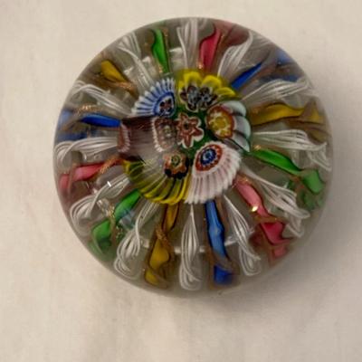 Murano Glass Millefiori and Ribbon Paperweight