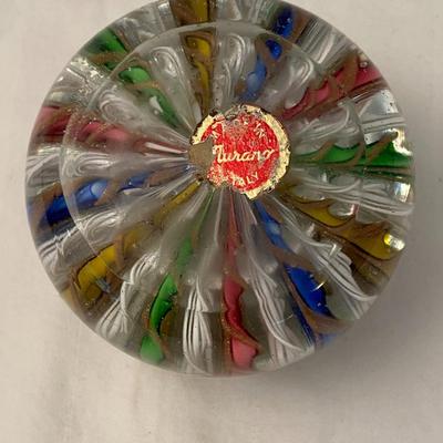 Murano Glass Millefiori and Ribbon Paperweight