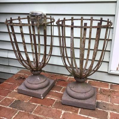 830 Pair of Metal Strap Decorative Urn Container Plant Holder
