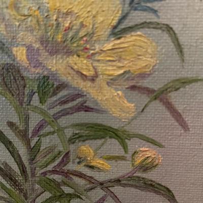 "Yellow Flowers" acrylic on canvas by Allie S Thomasson