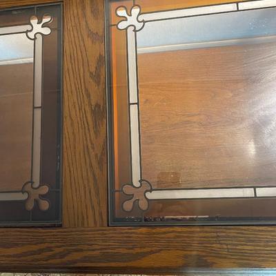 Oak Faux Leaded Glass Top Coffee Table