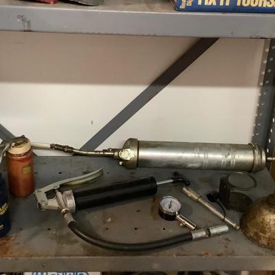 843 Lot of Grease Guns and Oil Cans