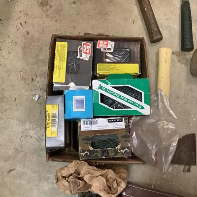 901 Lot of Vatious Hammers, Nails, and Leather Tool Belt