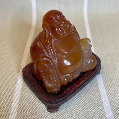 Small Hand Carved Carnelian Crystal / Stone Sitting Buddha