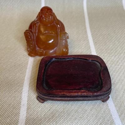 Small Hand Carved Carnelian Crystal / Stone Sitting Buddha
