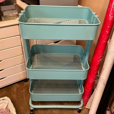 960 Aqua Blue Three Tier Rolling Cart