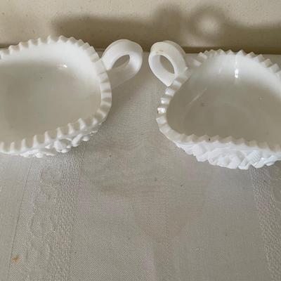Pair Indiana Glass Milk Glass Nappy Bowls/Candy Dishes