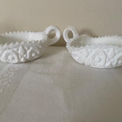 Pair Indiana Glass Milk Glass Nappy Bowls/Candy Dishes