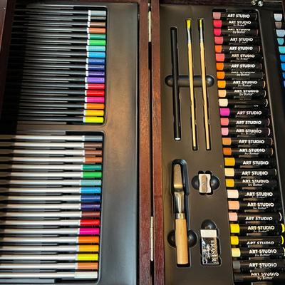 978 Watercolor, Acrylic, Oil Wooden Case Paint, Pastel, and Colored Pencil Set by Battat