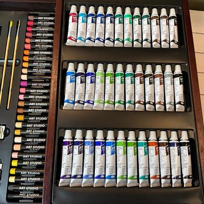 978 Watercolor, Acrylic, Oil Wooden Case Paint, Pastel, and Colored Pencil Set by Battat