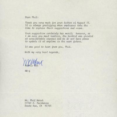 Morris Wax signed letter