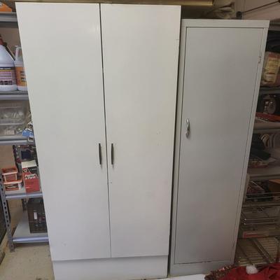 2 White Metal Cabinets