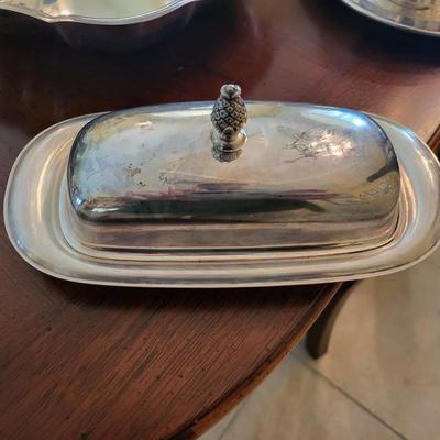 Silverplate Lot with Wood Fruit Bowl