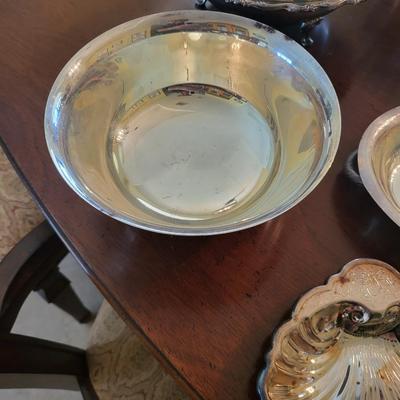Silverplate Lot with Wood Fruit Bowl