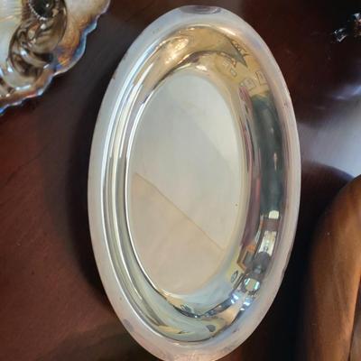 Silverplate Lot with Wood Fruit Bowl