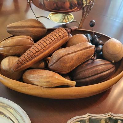 Silverplate Lot with Wood Fruit Bowl