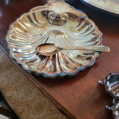 Silverplate Lot with Wood Fruit Bowl
