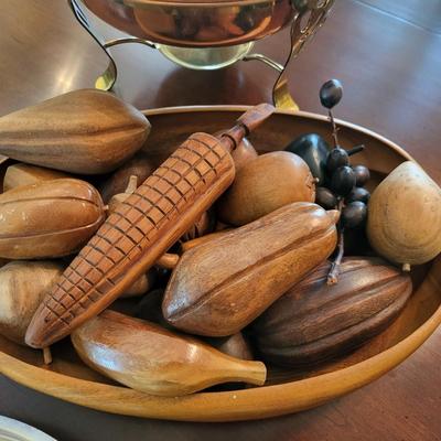 Silverplate Lot with Wood Fruit Bowl
