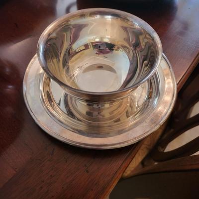 Silverplate Lot with Wood Fruit Bowl