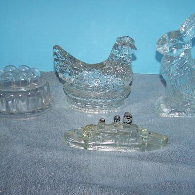 LOT 106 FOUR WONDERFUL VINTAGE GLASS CANDY CONTAINERS