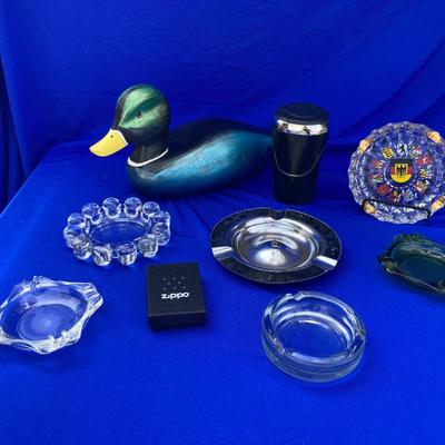 NEW AND OLD ASHTRAYS A HANDSOME MALARD DUCK & A ZIPPO