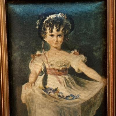 Vintage Berkeley House Exclusive Miniature Fabric Printed Victorian Girl Framed Art Print