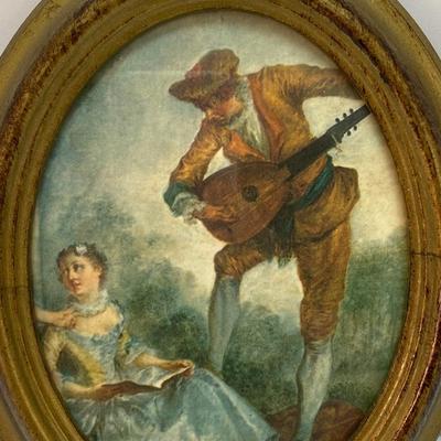 Vintage Victorian Romance Woman Being Serenaded Framed Oval Wall Art Made in Italy