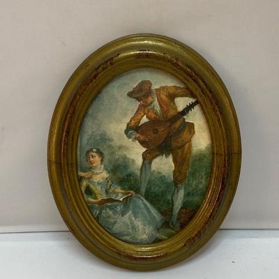 Vintage Victorian Romance Woman Being Serenaded Framed Oval Wall Art Made in Italy