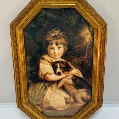 Vintage Joshua Reynolds Classic Art Print Reproduction Love Me Love My Dog Little Girl with Puppy