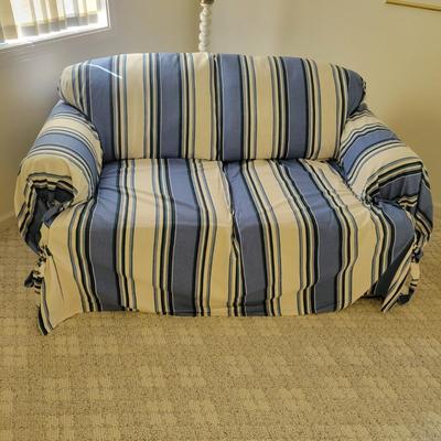 Plaid Rooms2Go Loveseat with a Striped Cover (2BR1-DW)