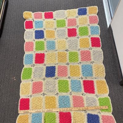 Colorful Squares Vintage Crochet Knitted Throw Lap Blanket