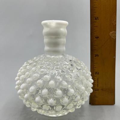 Vintage White Opalescent Hobnail Glass Art Bud Vase Decanter Piece