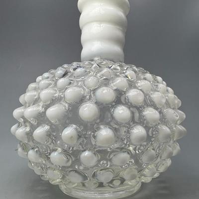 Vintage White Opalescent Hobnail Glass Art Bud Vase Decanter Piece