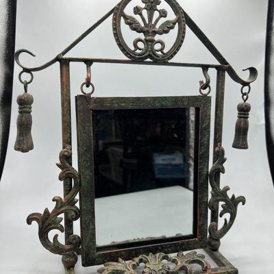 Retro Suspended Mirror Desktop Vanity French Victorian Style Metal Mirror