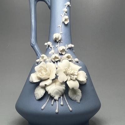 Small Vintage Lefton Pottery Porcelain White Rose Bud Flower Oil Pitcher