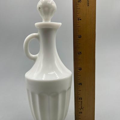 Vintage Milk Glass Decanter Oil Vinegar Bottle Cruet with Stopper