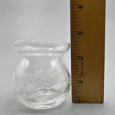 Small Vintage Flower Etched Glass Bulb Vase Toothpick Holder Jar