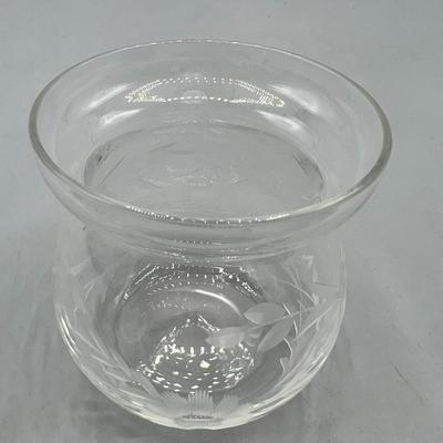 Small Vintage Flower Etched Glass Bulb Vase Toothpick Holder Jar