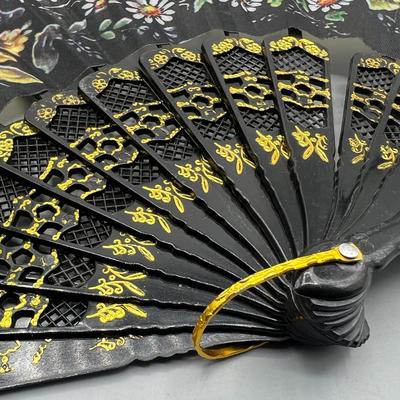 Beautiful Black Lace & Colorful Floral Folding Hand Fan