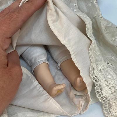 Vintage Porcelain Bisque Soft Body Baby Doll In White Gown